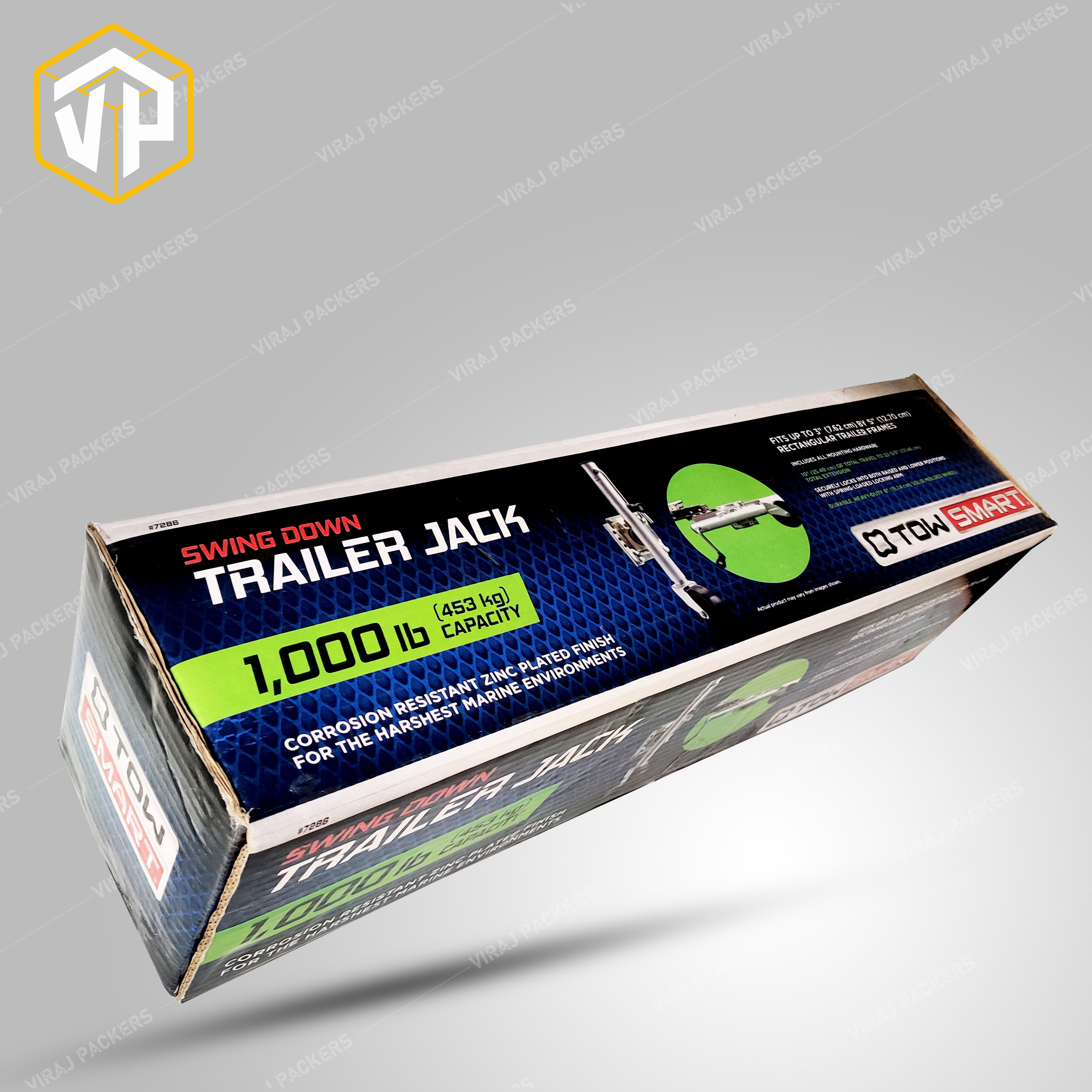 Customized Trailer Jack Packaging Boxes Manufacturer - Heavy-duty Paperboard, 20x8x8 Inches, Glossy Lamination, Uv Offset Printing, Eco-friendly Design, Custom Inserts