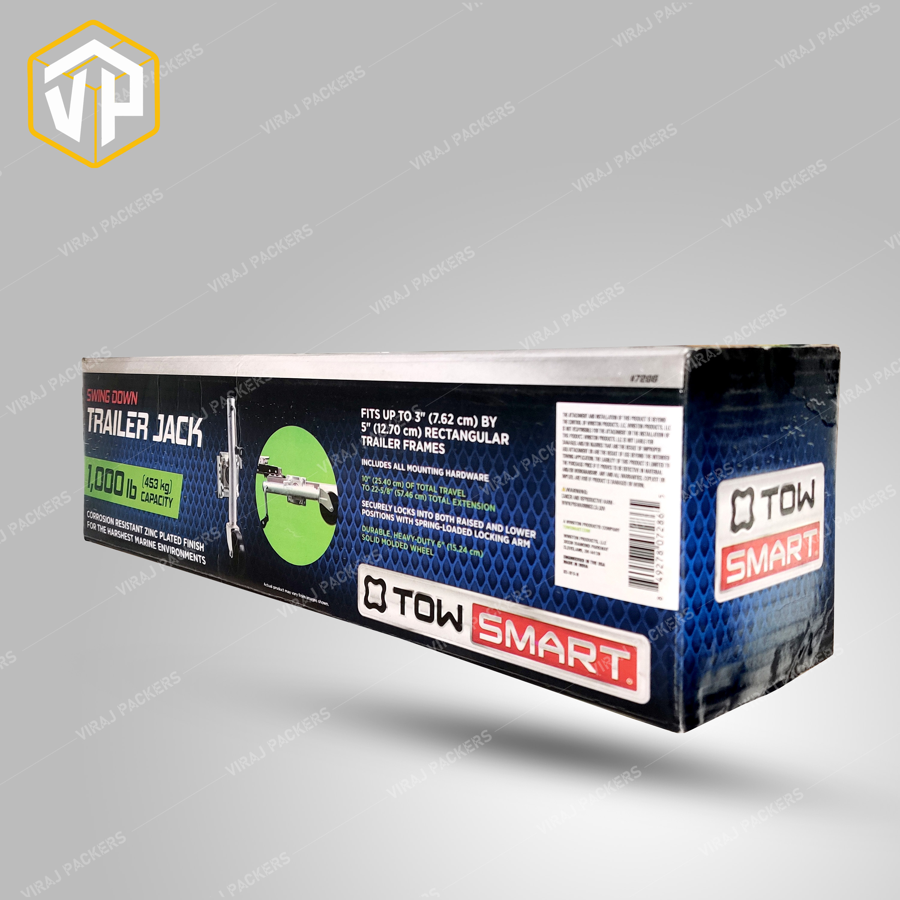 Customized Trailer Jack Packaging Boxes Manufacturer - Heavy-duty Paperboard, 20x8x8 Inches, Glossy Lamination, Uv Offset Printing, Eco-friendly Design, Custom Inserts