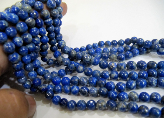 Natural Lapis Lazuli Round Shape Plain 7mm Beads Strand 13 Inches Long - Beads Colour: Blue