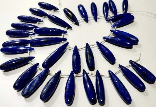 Natural Lapis Lazuli Long Tear Drop Plain Beads 1 Inch Long Strand 8''long