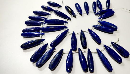 Natural Lapis Lazuli Long Tear Drop Plain Beads 1 Inch Long Strand 8''long