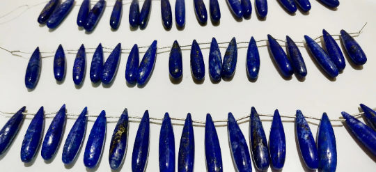 Natural Lapis Lazuli Long Tear Drop Plain Beads 1 Inch Long Strand 8''long