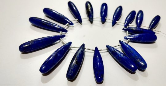 Natural Lapis Lazuli Long Tear Drop Plain Beads 1 Inch Long Strand 8''long