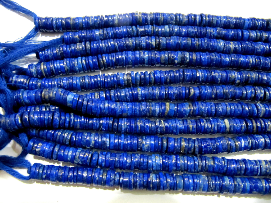 Natural Lapis Lazuli Tyre Shape Rondelle Plain 7-8mm Beads Strand 8''long - Beads Colour: Blue
