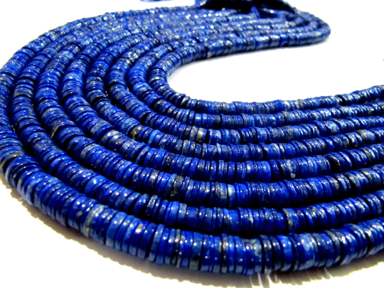 Natural Lapis Lazuli Tyre Shape Rondelle Plain 7-8mm Beads Strand 8''long - Beads Colour: Blue