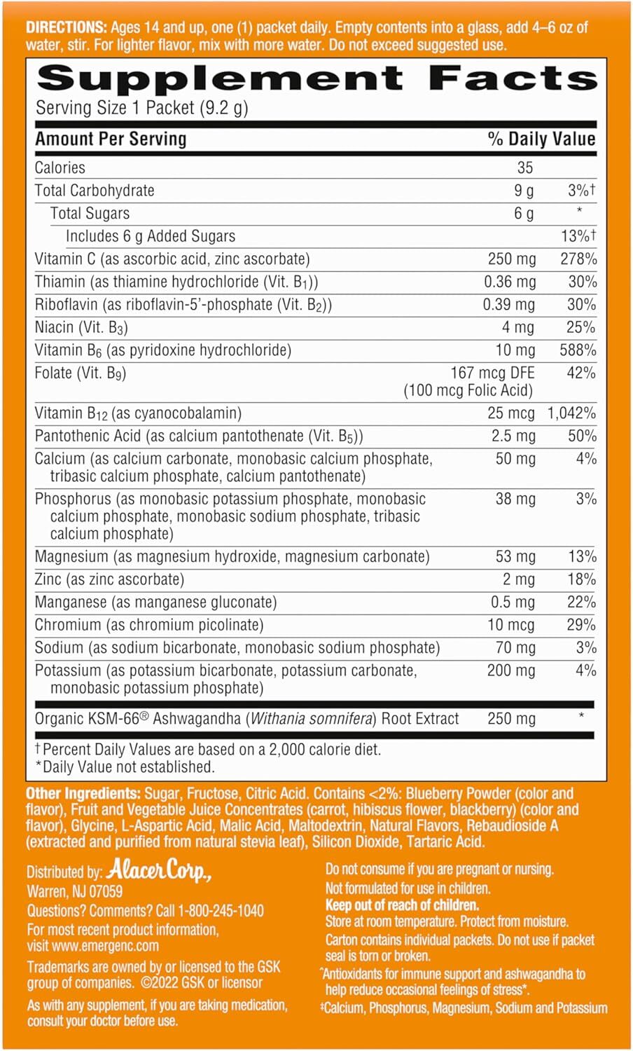 Emergen-c Vitamin C Ashwagandha Drink Mix, Dietary Supplement - 18 Count