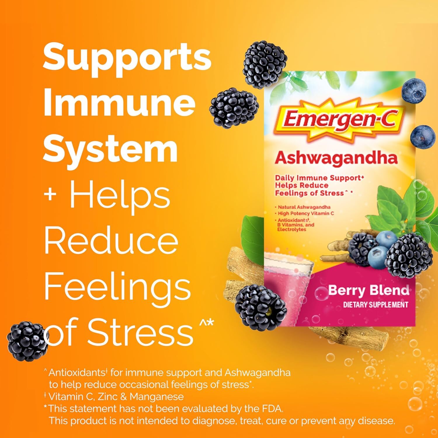 Emergen-c Vitamin C Ashwagandha Drink Mix, Dietary Supplement - 18 Count