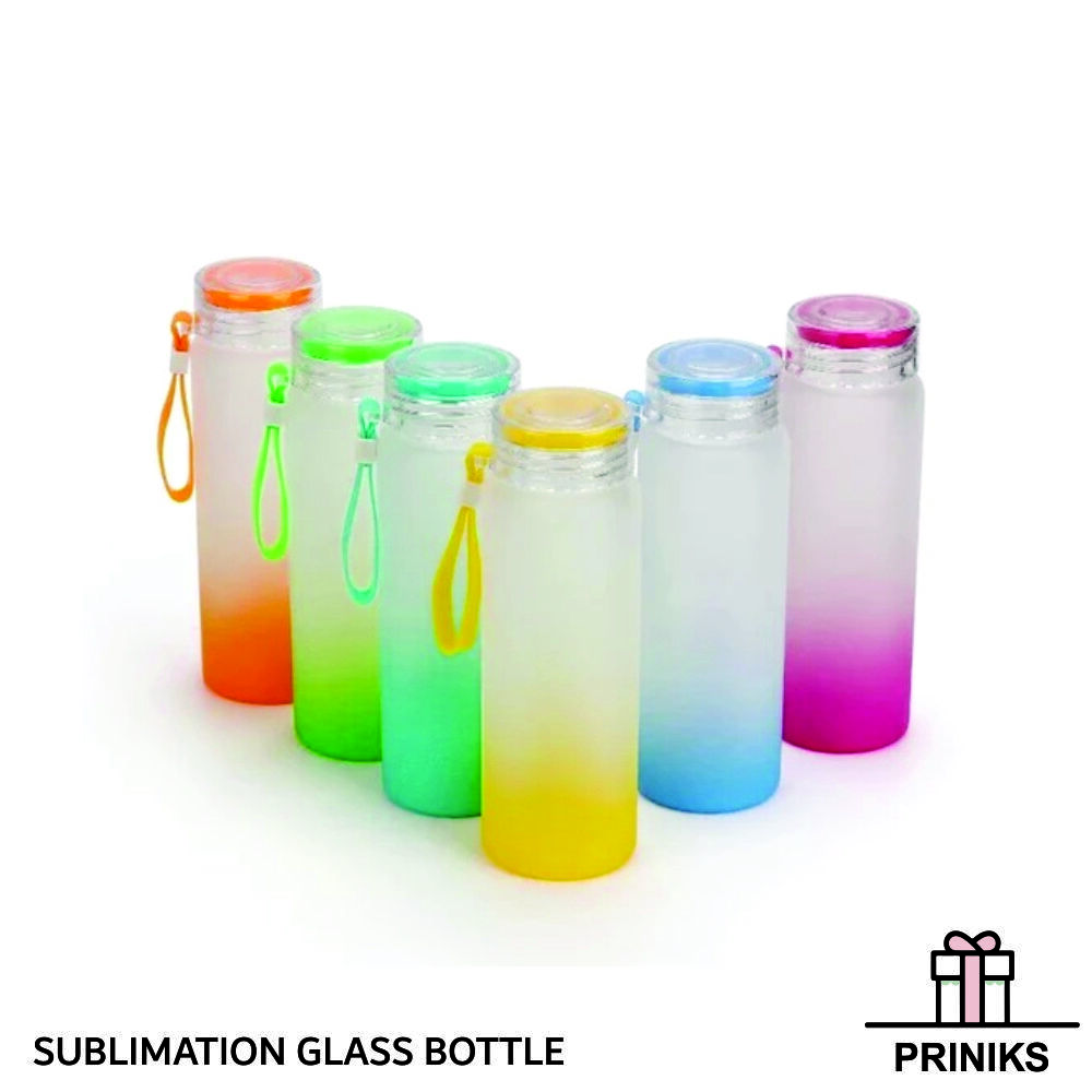 Sublimation Glass Bottles - Borosilicate Glass, 500ml Capacity, 20cm Height, 7cm Diameter | Customizable Design, Eco-friendly, Leakproof Lid, Stylish Designs, Portable Handle
