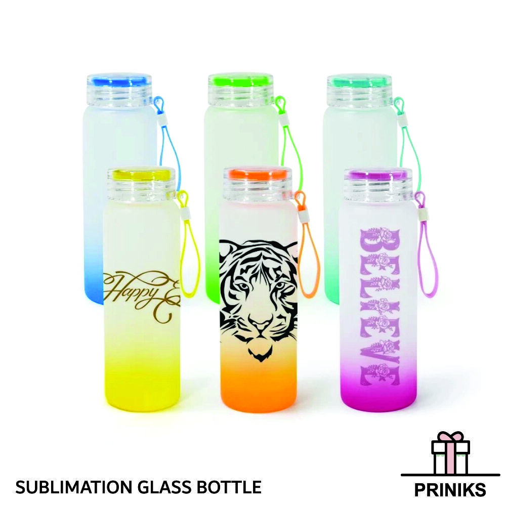 Sublimation Glass Bottles - Borosilicate Glass, 500ml Capacity, 20cm Height, 7cm Diameter | Customizable Design, Eco-friendly, Leakproof Lid, Stylish Designs, Portable Handle