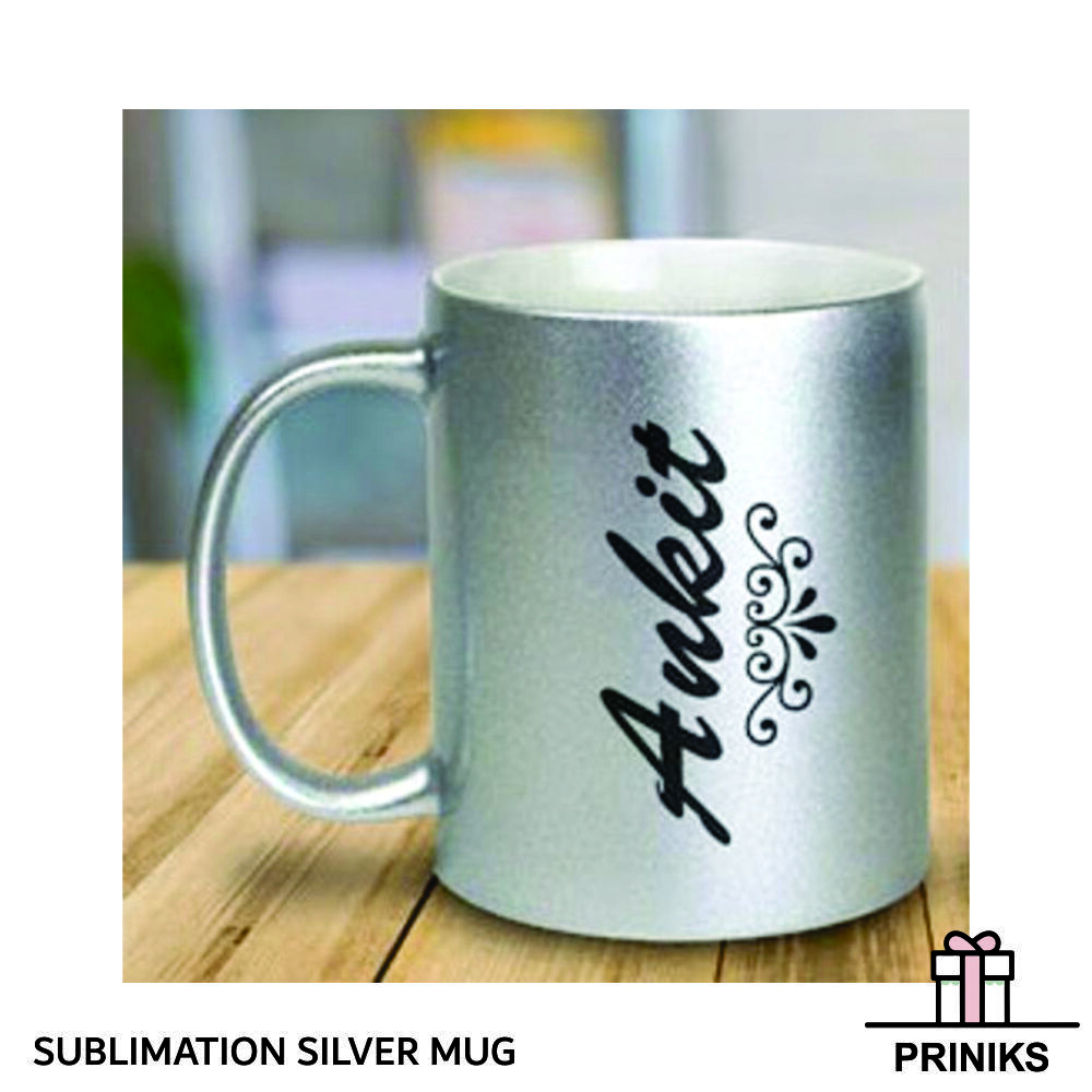 Sublimation Silver Mugs - Ceramic, 330ml, 11oz, 3.75"h | Customizable Design, Dishwasher Safe, Vibrant Colors, Heat Resistant, Microwave Safe