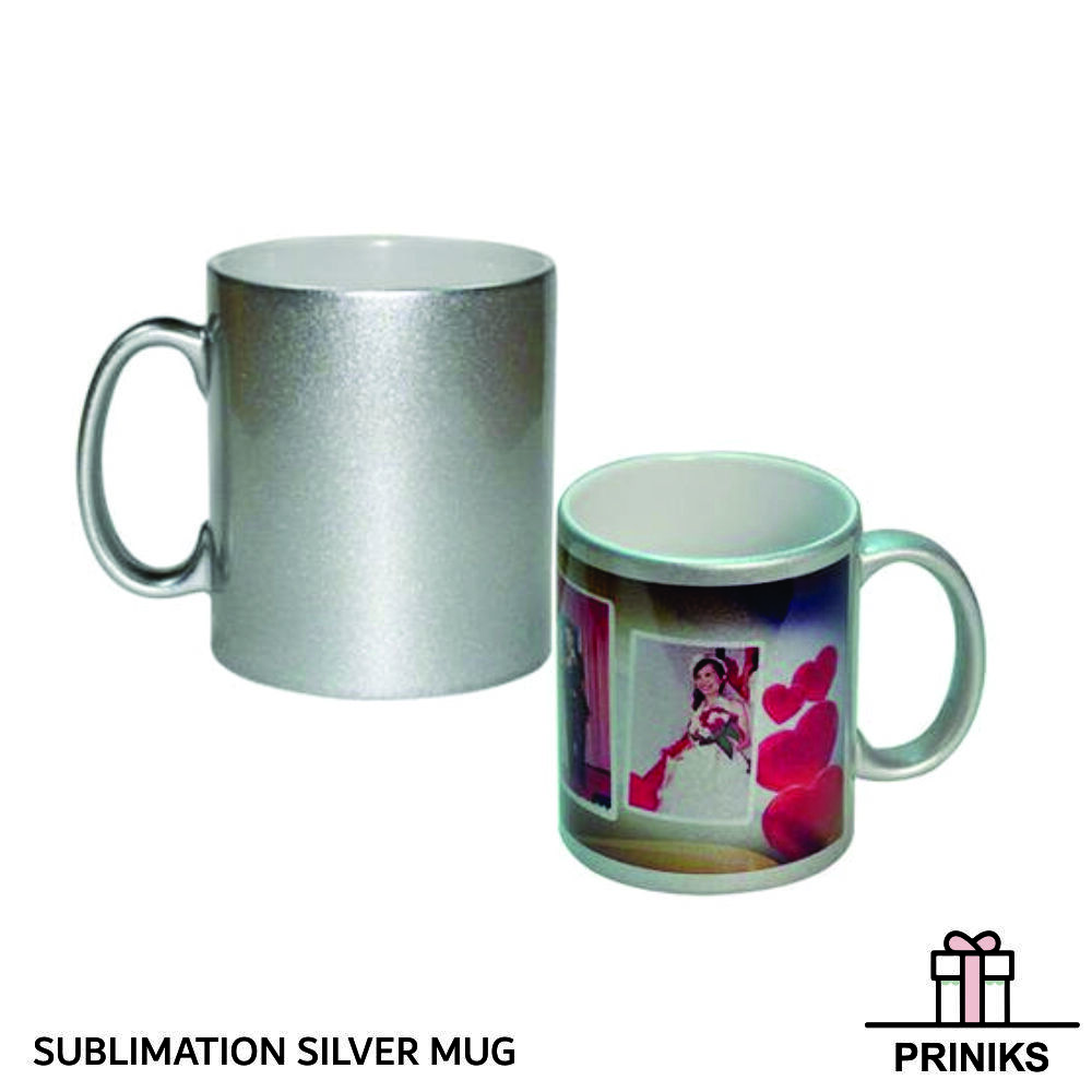 Sublimation Silver Mugs - Ceramic, 330ml, 11oz, 3.75"h | Customizable Design, Dishwasher Safe, Vibrant Colors, Heat Resistant, Microwave Safe