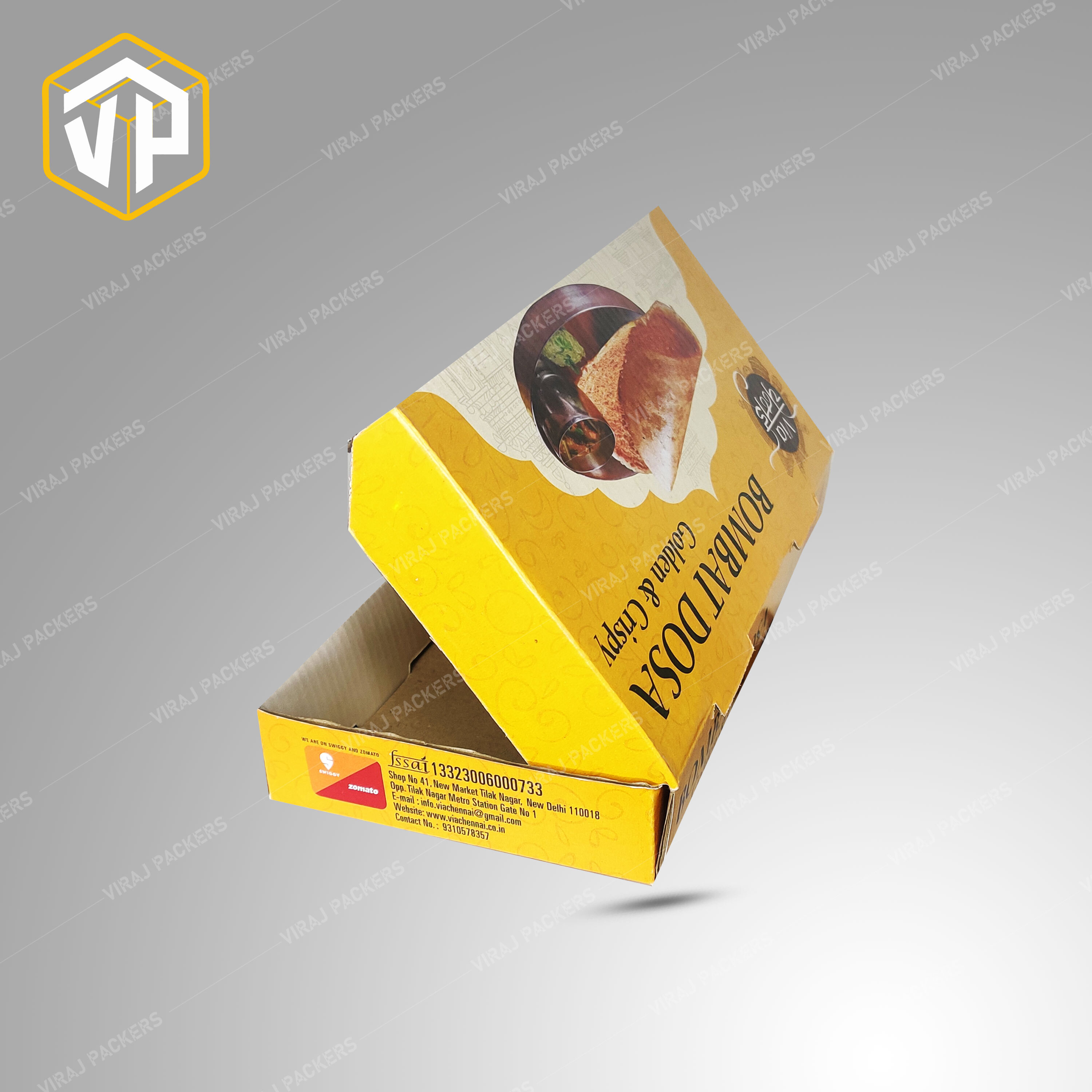 Customized Dosa Packaging Boxes Manufacturer - Eco-friendly Kraft Paper, Customized Sizes, Rectangular Shape, Glossy Lamination | Vibrant Designs, Grease-resistant, Secure Closures, Custom Inserts