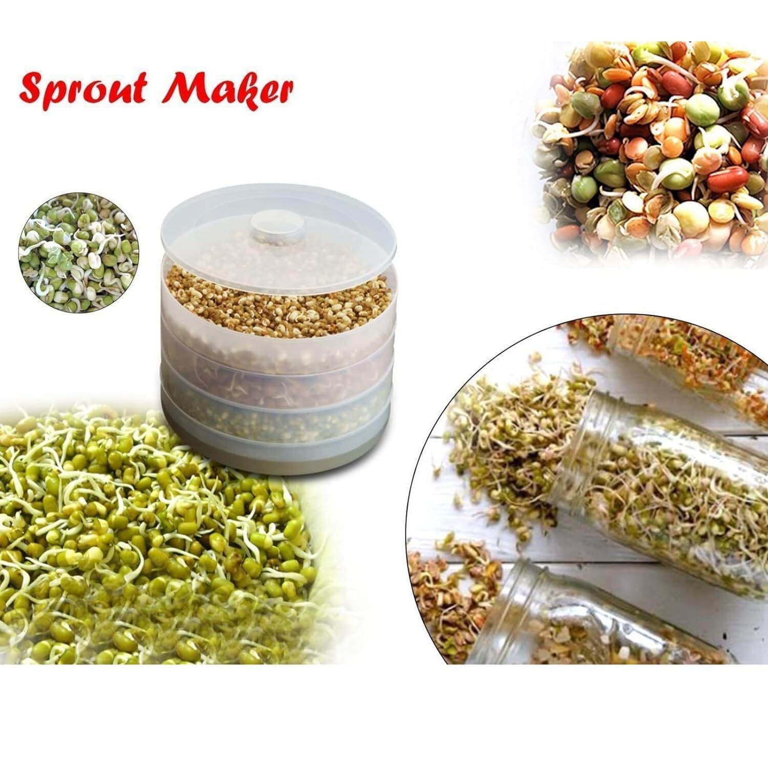 Sprout Maker 4 Layer - Plastic, 10x10x1.5 Cm, Multicolour | Hygienic Airtight Design With 4 Containers For Organic Home Sprouting