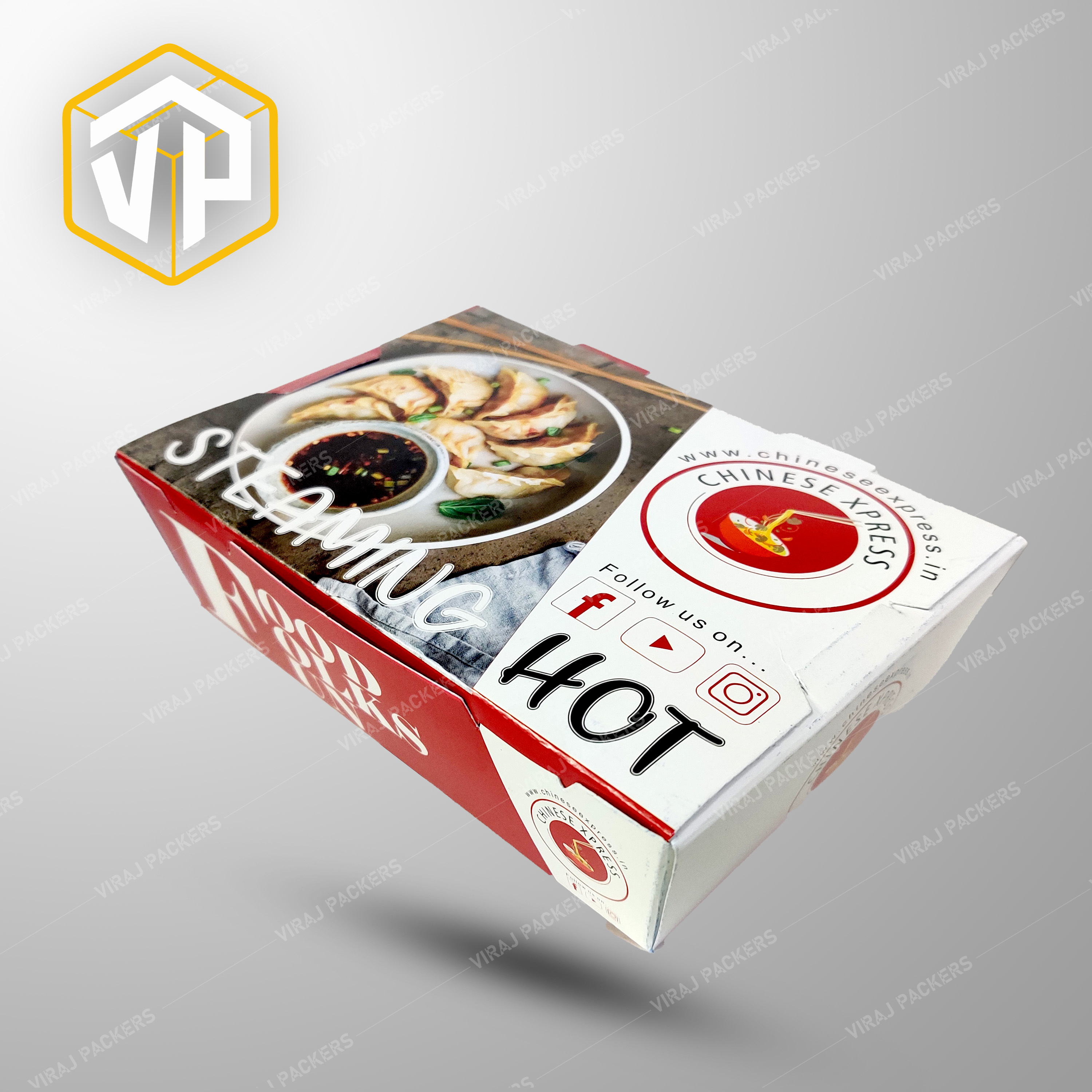 Momos Packaging Boxes - Paper, Customized Size, Glossy Lamination | Secure Tab-lock Closure, Grease-resistant Interior, Clear Window, Ventilation Holes