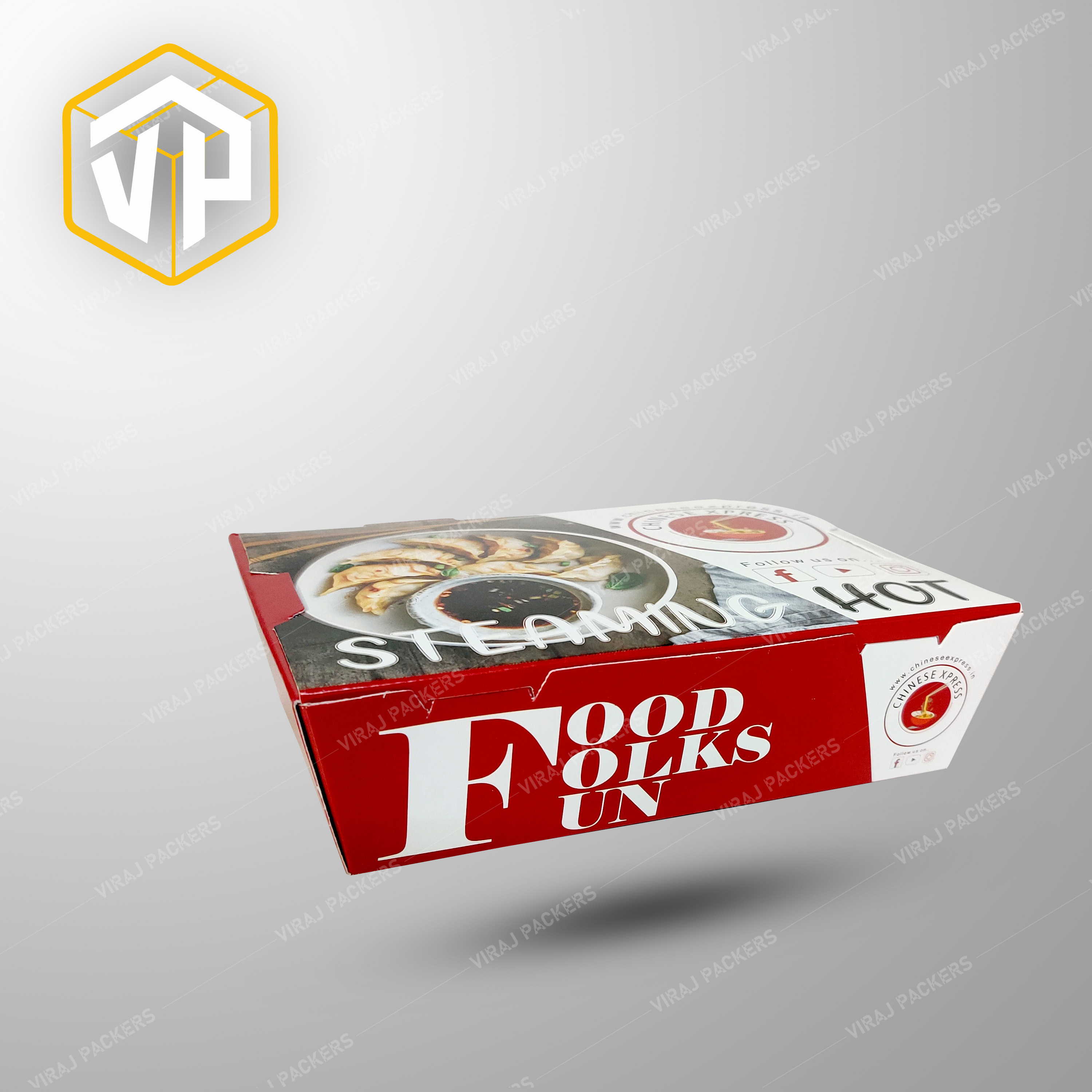 Momos Packaging Boxes - Paper, Customized Size, Glossy Lamination | Secure Tab-lock Closure, Grease-resistant Interior, Clear Window, Ventilation Holes