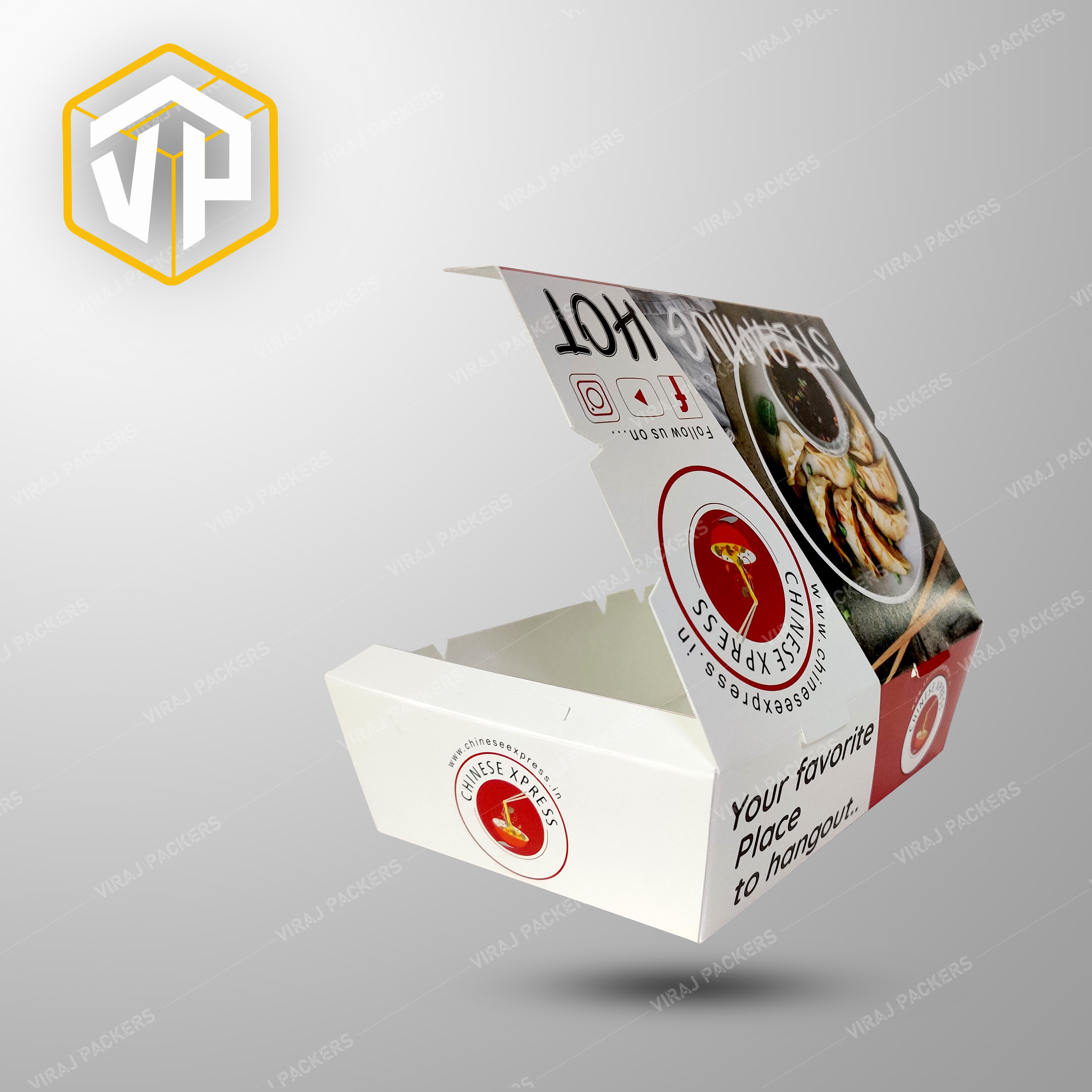 Momos Packaging Boxes - Paper, Customized Size, Glossy Lamination | Secure Tab-lock Closure, Grease-resistant Interior, Clear Window, Ventilation Holes