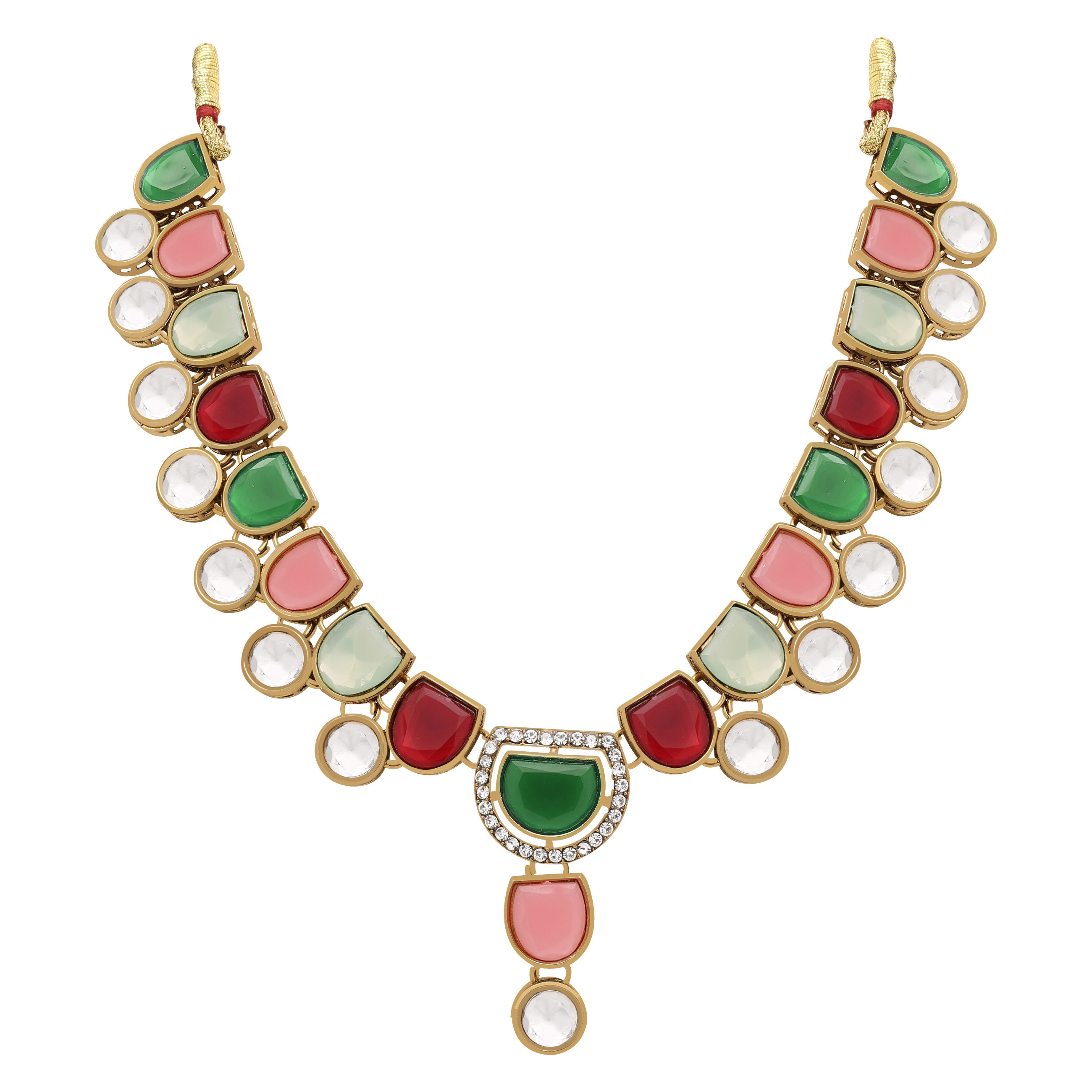 Timeless Beauty Kundan Choker Necklace Set - Alloy, Necklace Length 26 Cm, Width 4.5 Cm, Multicolor | Includes Choker, Earrings, Maangtikka, Adjustable Finger Ring