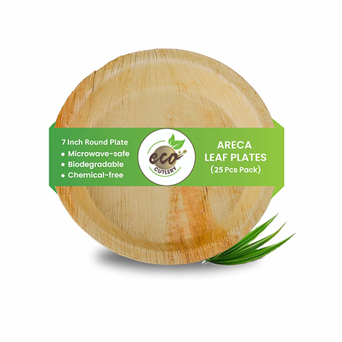7 Inch Areca Leaf Round Plate - Color: Beige