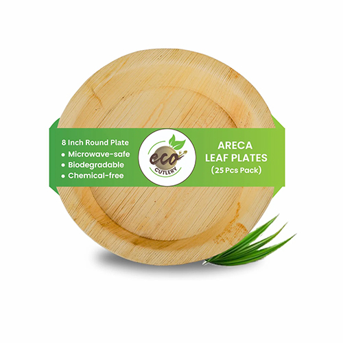 8 Inch Areca Leaf Round Plate - Color: Beige