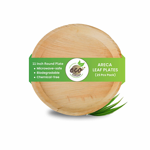 11 Inch Areca Leaf Round Plate - Color: Beige