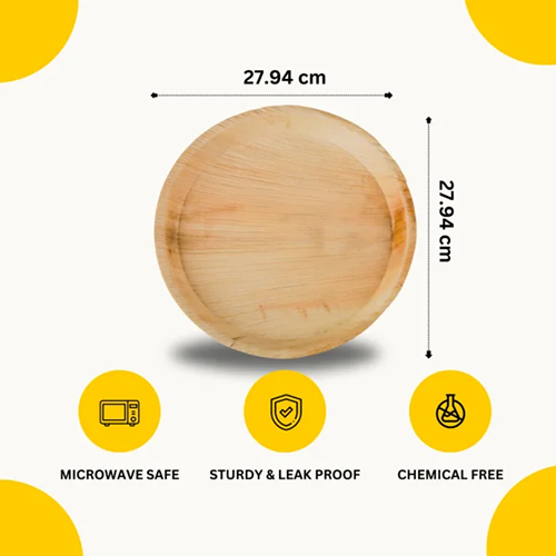 11 Inch Areca Leaf Round Plate - Areca Leaf Material, 11 Inch Size, Beige Color | Biodegradable, Compostable, Disposable For Stylish Events