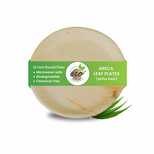 12 Inch Areca Leaf Round Plate - Color: Beige