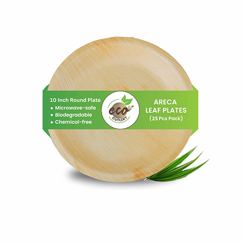 10 Inch Areca Leaf Round Plate - Color: Beige