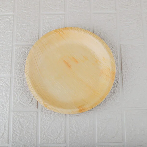 Areca Leaf Round Plate - 10 Inch, Beige Color, Disposable Material For Restaurants, Hotels, And Shops
