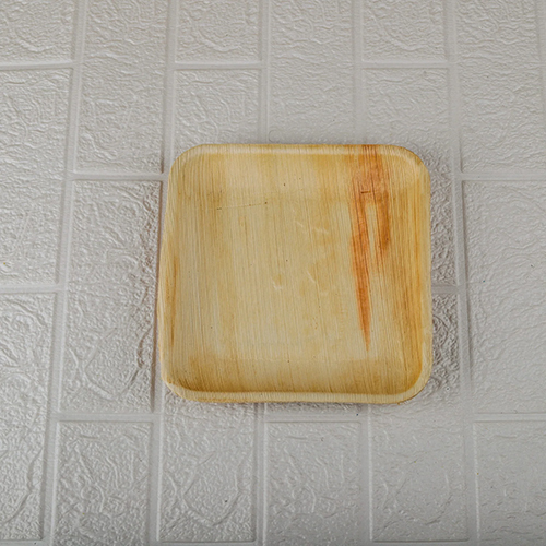 8 Inch Areca Leaf Square Plate - Color: Beige