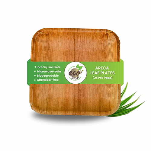 7 Inch Areca Leaf Square Plate - Color: Beige