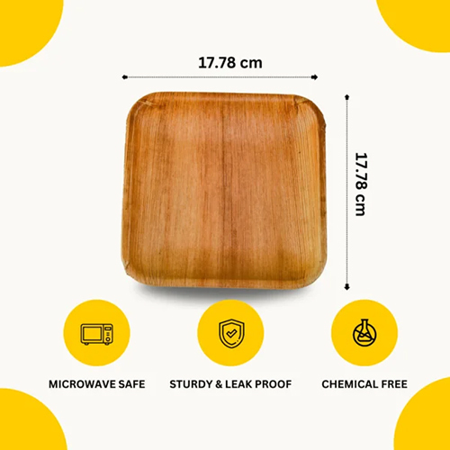 Areca Leaf Square Plate - 7 Inch, Beige Color, Biodegradable & Compostable, Sustainable Dining Solution