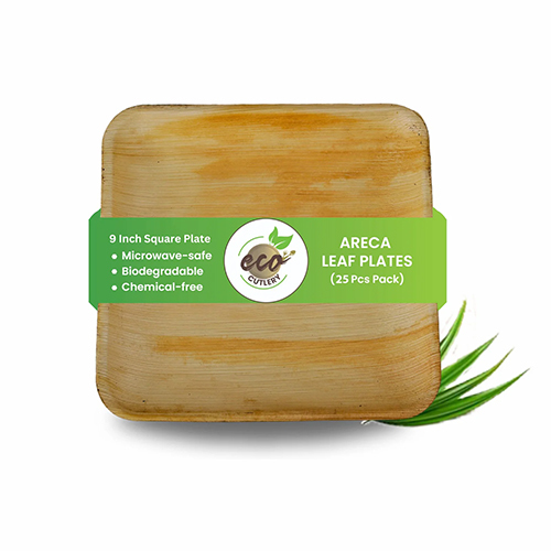 9 Inch Areca Leaf Square Plate - Areca Leaf Material, 9 Inch Size, Beige Color | Disposable Tableware for Restaurants, Hotels, and Shops