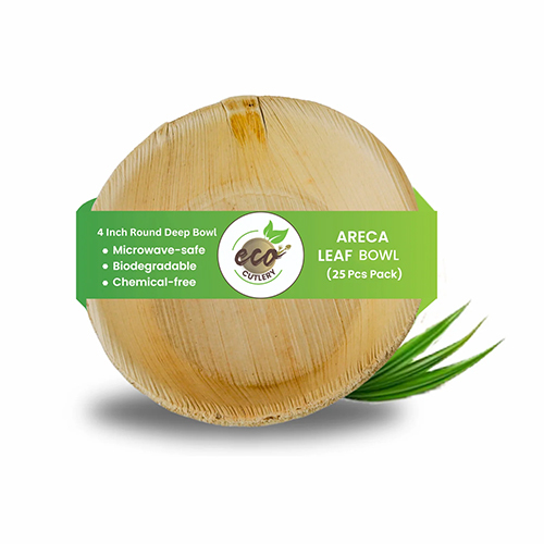 4 Inch Areca Leaf Round Deep Bowl - Color: Beige