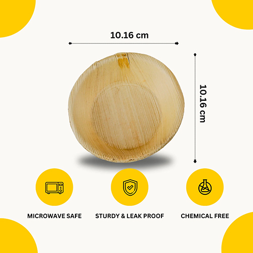 4 Inch Areca Leaf Round Deep Bowl - Color: Beige