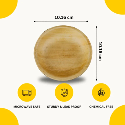 4 Inch Areca Leaf Round Shallow Bowl - Color: Beige