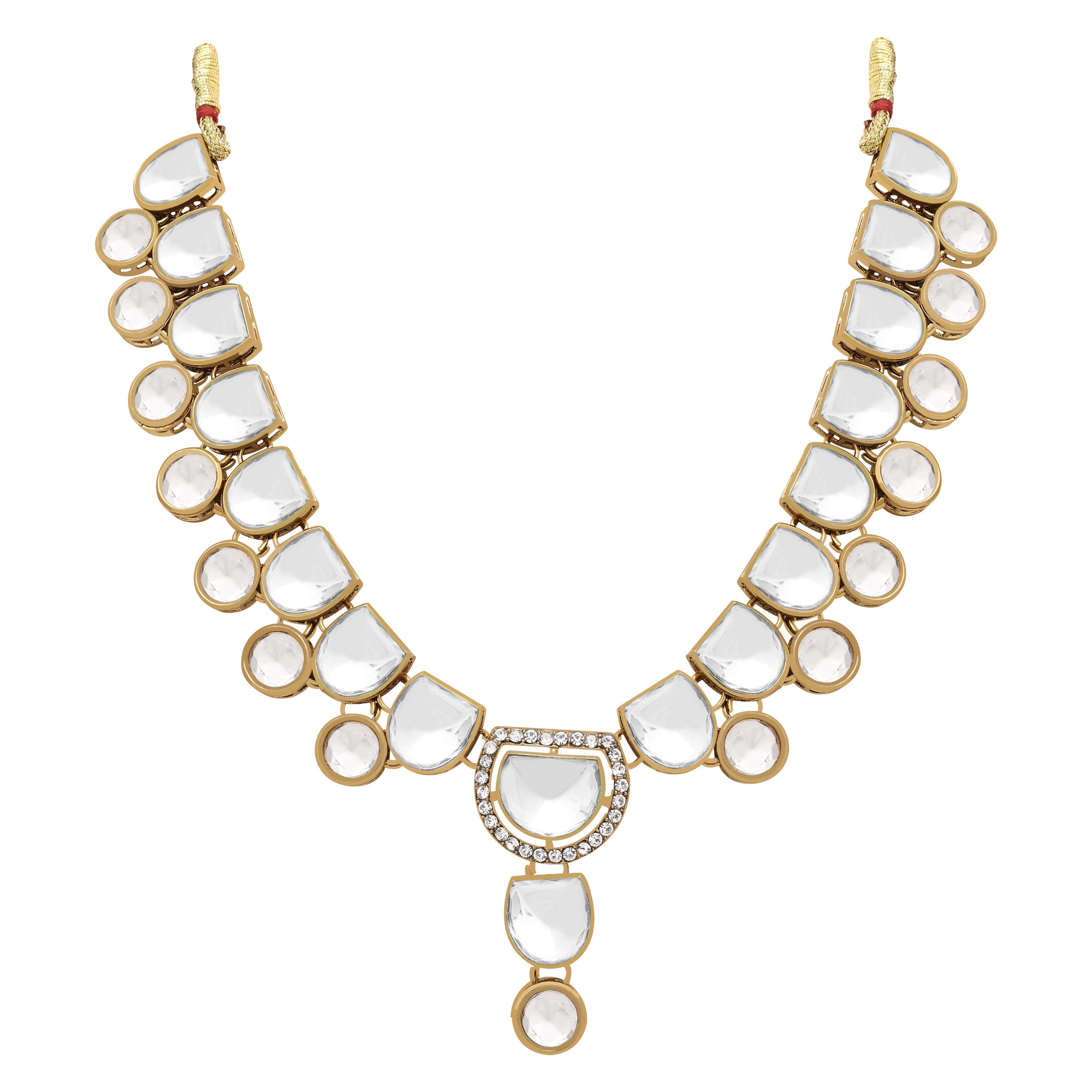Timeless Beauty Kundan Choker Necklace Set - Alloy, Necklace Length 26 Cm, Width 4.5 Cm, Earrings Length 5 Cm, Color: White | Adjustable Size, Mehandi Plated, Perfect For Weddings