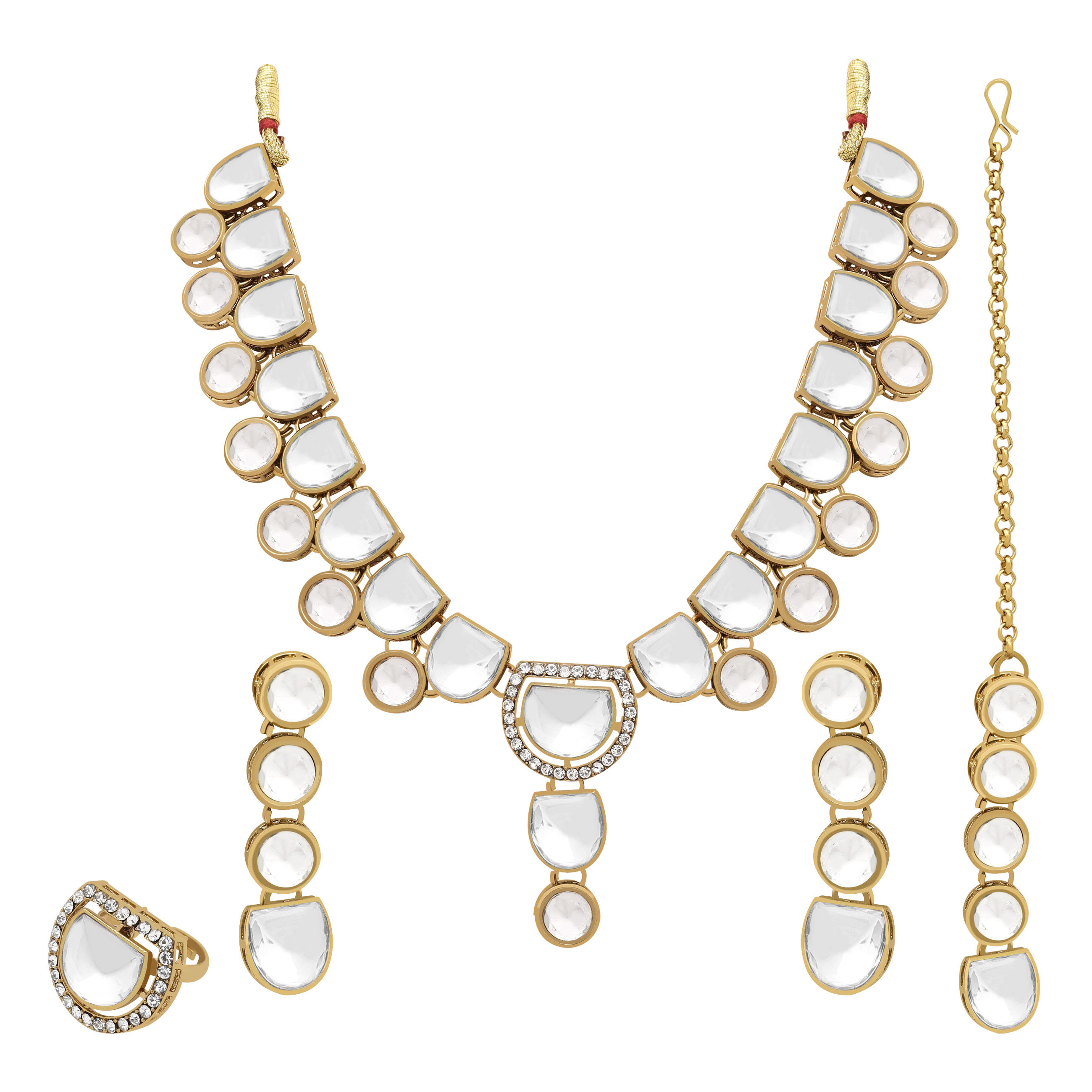 Timeless Beauty Kundan Choker Necklace Set - Alloy, Necklace Length 26 Cm, Width 4.5 Cm, Earrings Length 5 Cm, Color: White | Adjustable Size, Mehandi Plated, Perfect For Weddings