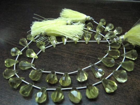 Natural Lemon Quartz Tear Drop Faceted 6x10 To10x15mm Beads Strand 7''long