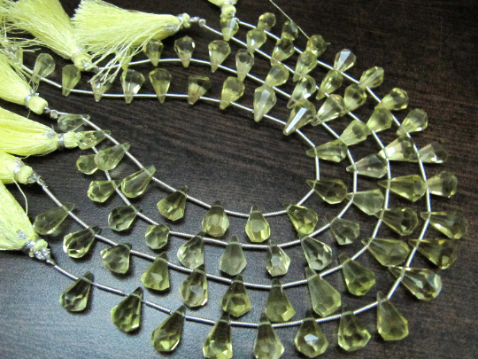 Natural Lemon Quartz Tear Drop Faceted 6x10 To10x15mm Beads Strand 7''long