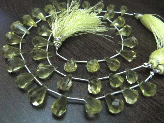 Natural Lemon Quartz Tear Drop Faceted 6x10 To10x15mm Beads Strand 7''long