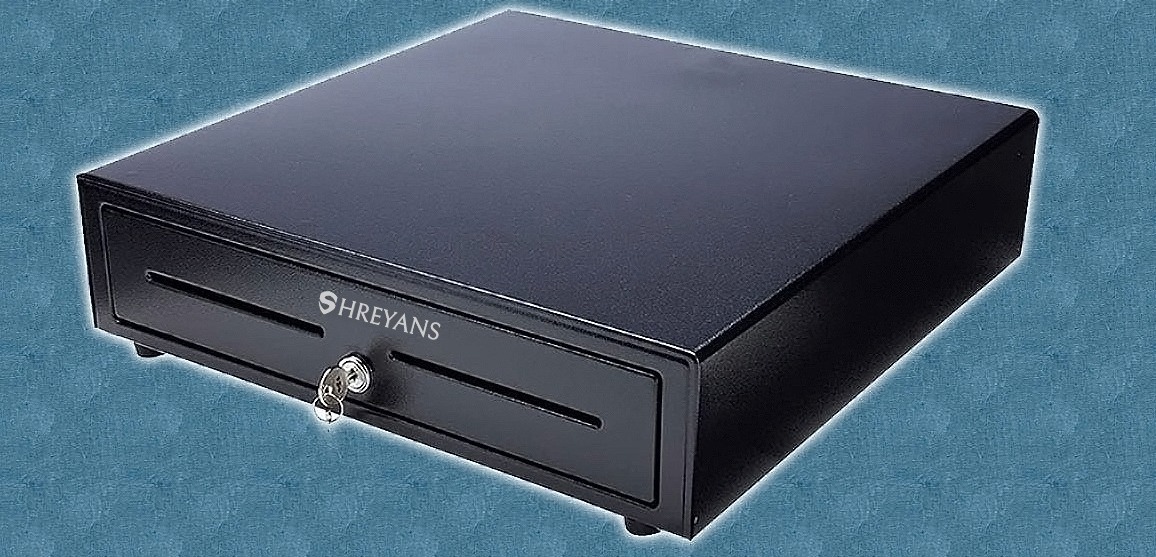 Shreyans Manual Metal Cash Drawer - 5 Bill / 8 Coin Capacity | Heavy Duty Black Design, General & Electronic Operation, 2 Keys Included, Removable Coin Holder