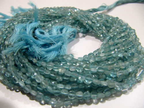 Natural Blue Apatite Faceted Coin Shape 4mm Beads Strand 13 Inches Long