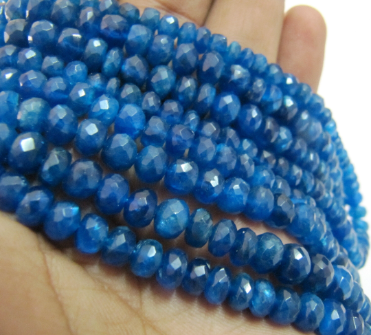 Natural Neon Apatite Rondelle Faceted 5-7mm Beads Strand 8 Inches Long - Beads Colour: Blue