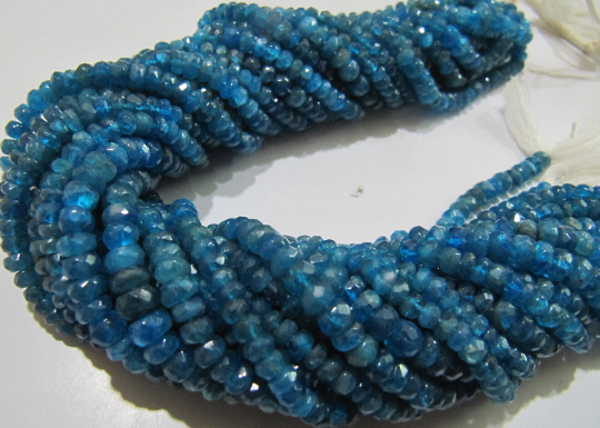 Natural Neon Apatite Rondelle Faceted 5-6mm Beads Strand 13 Inch Long