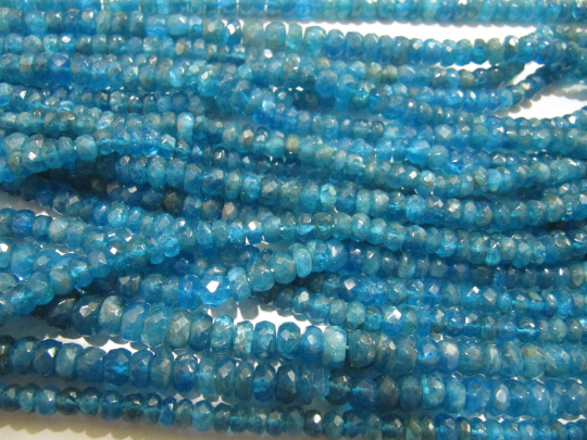 Natural Neon Apatite Rondelle Faceted 5-6mm Beads Strand 13 Inch Long