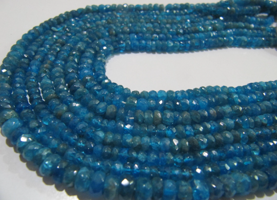 Natural Neon Apatite Rondelle Faceted 5-6mm Beads Strand 13 Inch Long