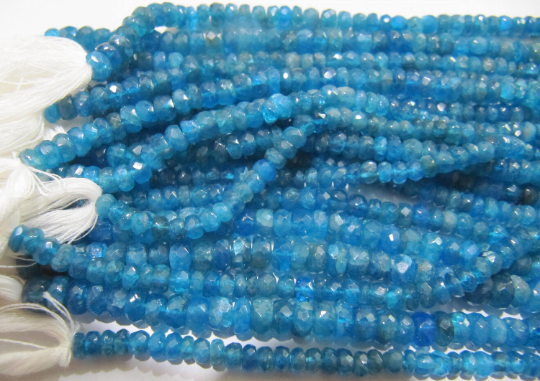 Natural Neon Apatite Rondelle Faceted 5-6mm Beads Strand 13 Inch Long