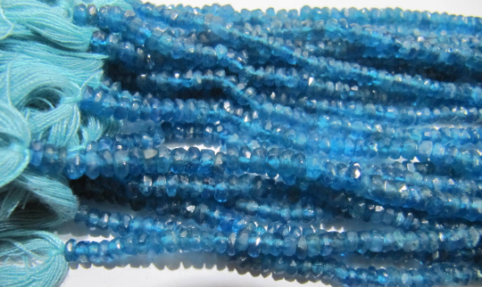 Natural Neon Apatite Rondelle Faceted 2.5-3mm Beads Strand 13 Inches Long - Beads Colour: Blue