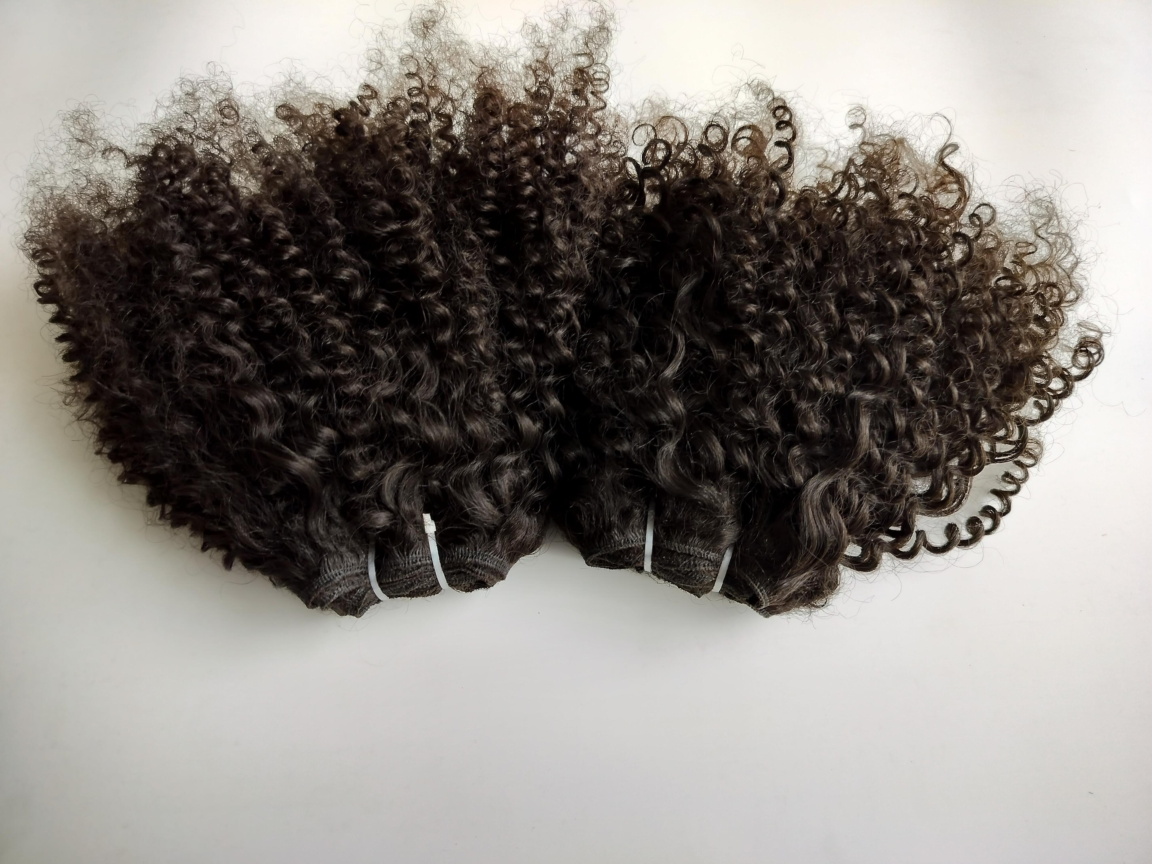 Natural Color Steam Curly Human Hair Weft Extensions - Human Hair Type: Indian