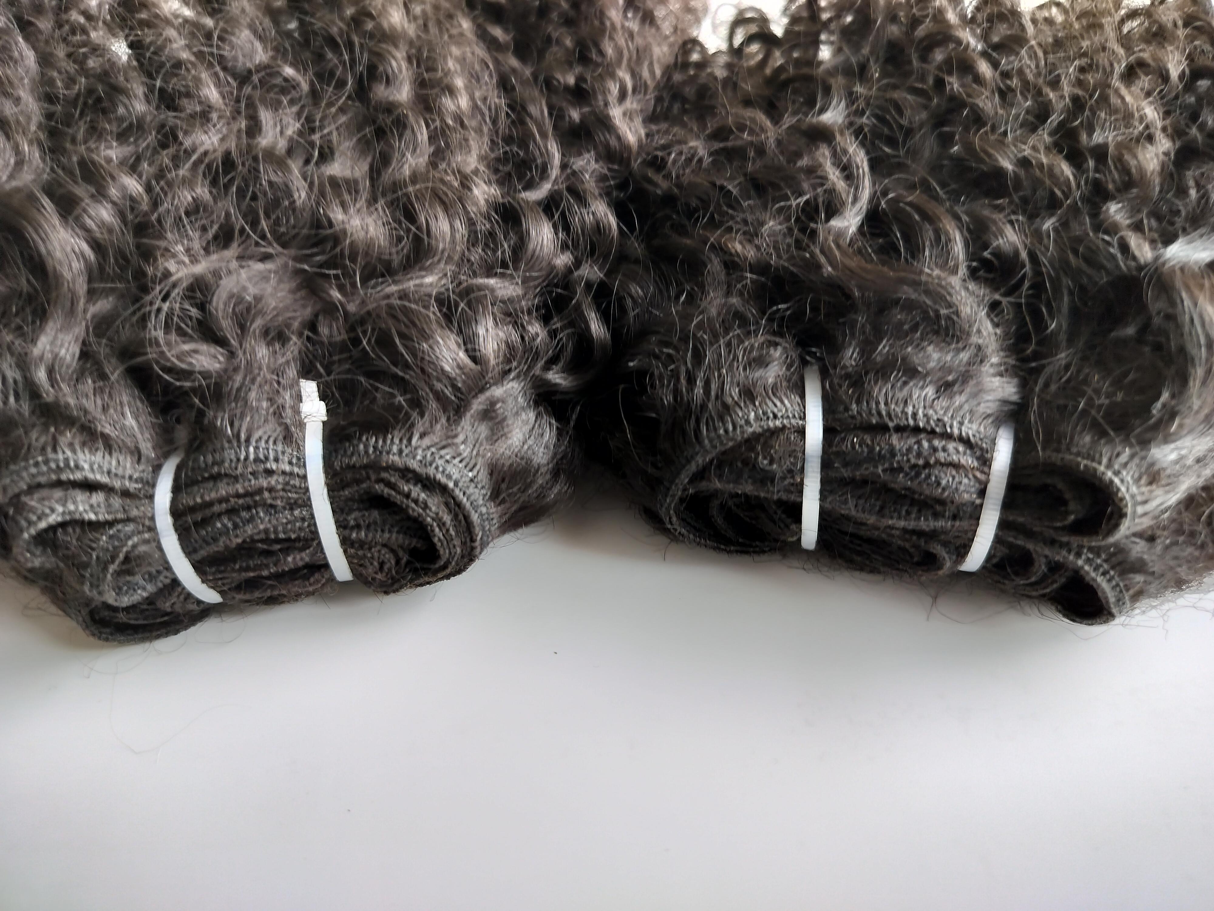 Natural Color Steam Curly Human Hair Weft Extensions - Human Hair Type: Indian